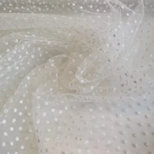 'India' Irredescent Sparkle Flocked Organza Tulle in Parchment