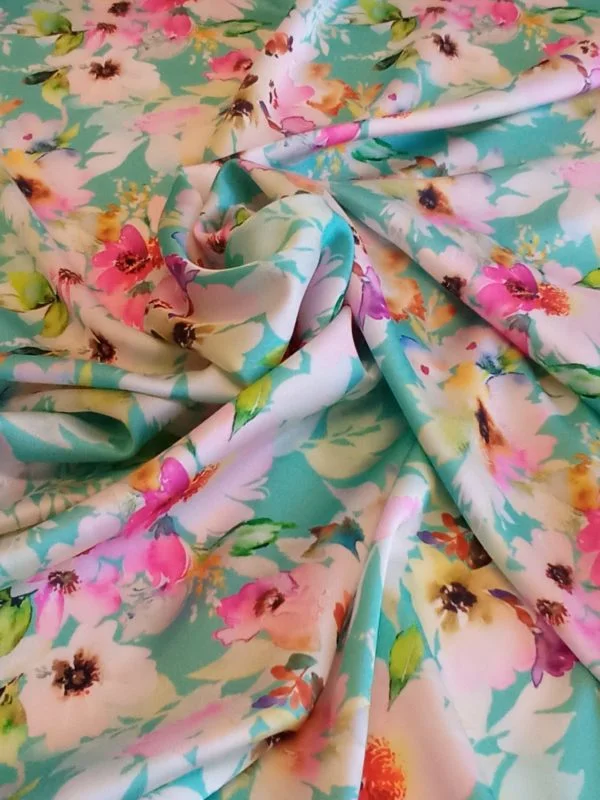 Silky Satin Charmeuse in Multi-coloured Floral Rose - Image 2