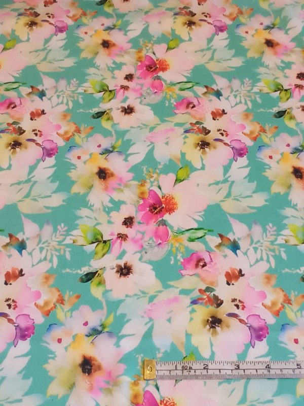Silky Satin Charmeuse in Multi-coloured Floral Rose - Image 3