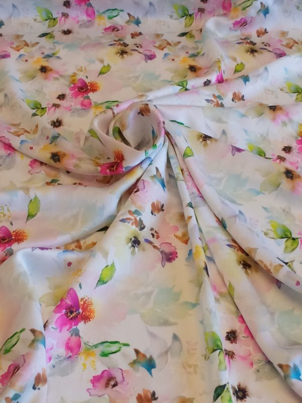 Silky Satin Charmeuse in Multi-coloured Floral Rose - Image 4