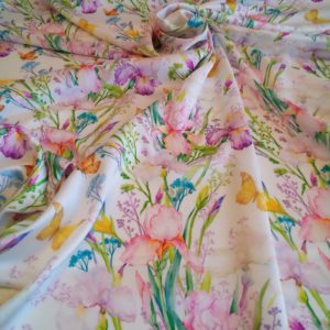 Silky Satin Charmeuse in Floral Butterfly Garden