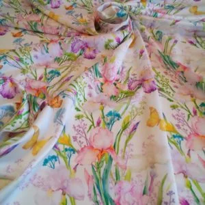 Silky Satin Charmeuse in Floral Butterfly Garden