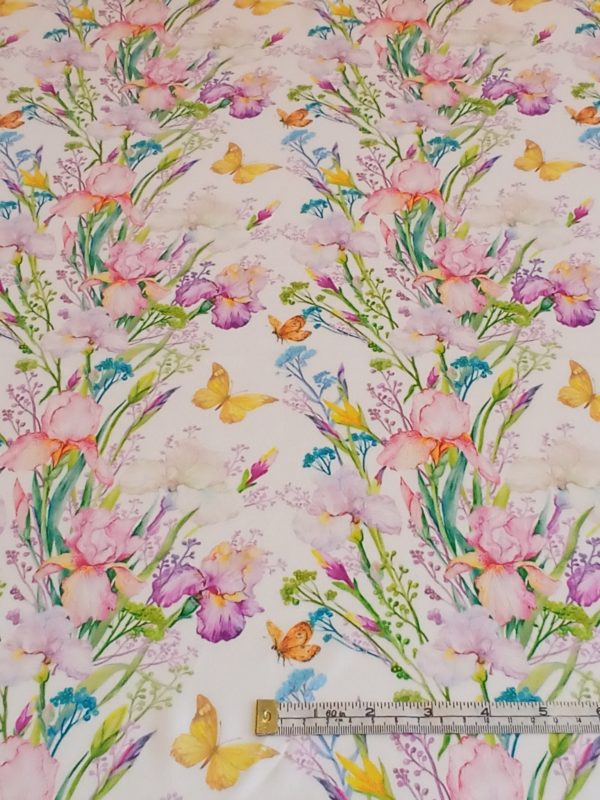 Silky Satin Charmeuse in Floral Butterfly Garden - Image 2