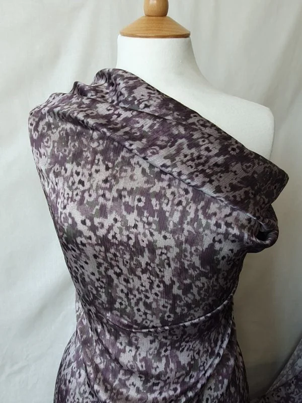 Polyester Silky Crinkle satin in Mauve Abstract - Image 3