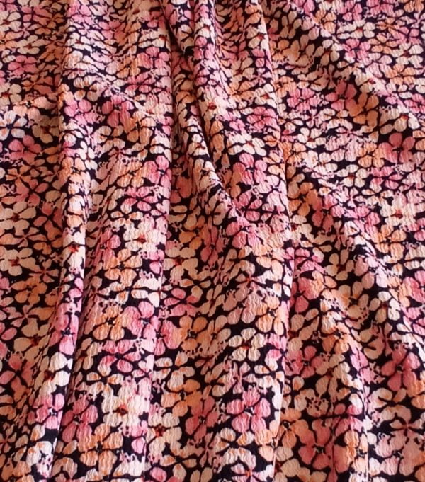 Polyester Stretch Multi Hot Pink coloured small floral Jersey
