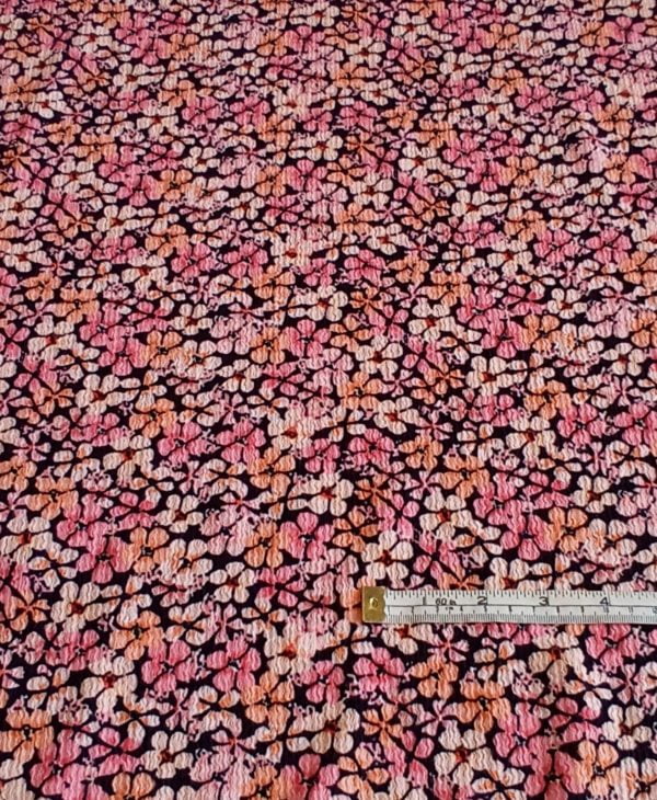 Polyester Stretch Multi Hot Pink coloured small floral Jersey - Image 2