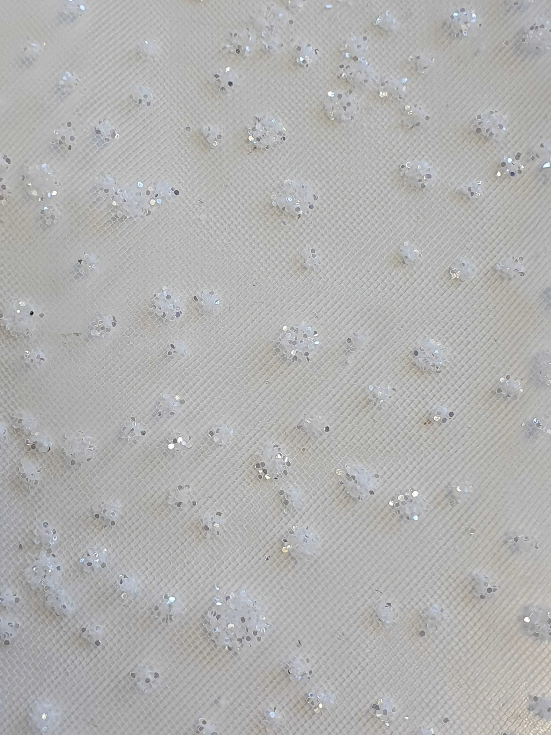 Irredescent Sparkle Flocked Organza Spotted Tulle in Parchment - Image 2