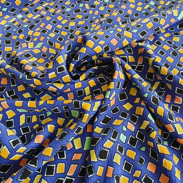 Crinkle Viscose in small floating multicoloured cube abstract - Image 3