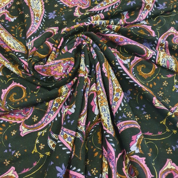 Viscose Stretch Jersey in Magenta Paisley - Image 3