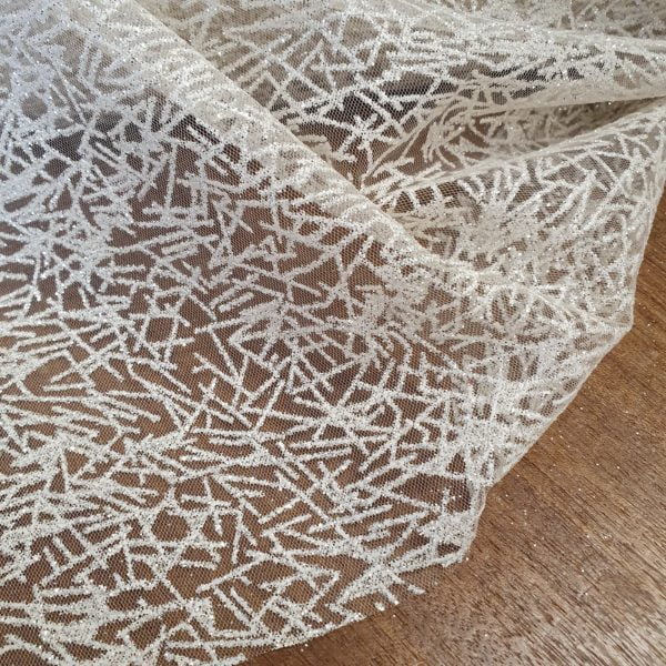 Irredescent Sparkle Flocked Organza Tulle in Nude - Image 2