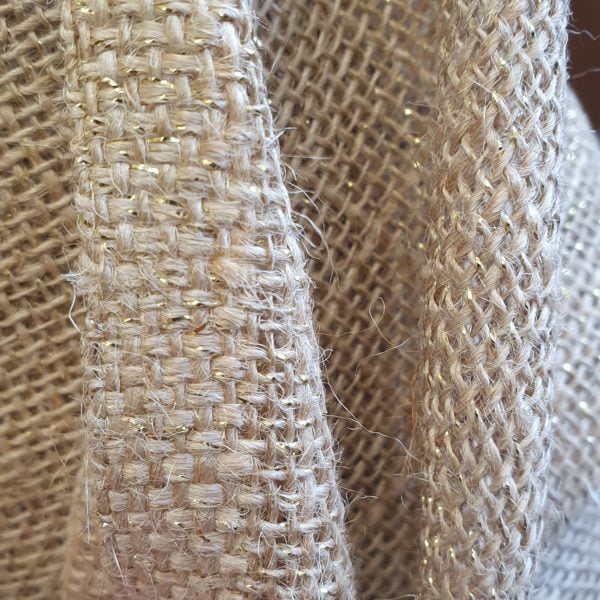 Standard wide width Jute hessian with added Lurex Gold