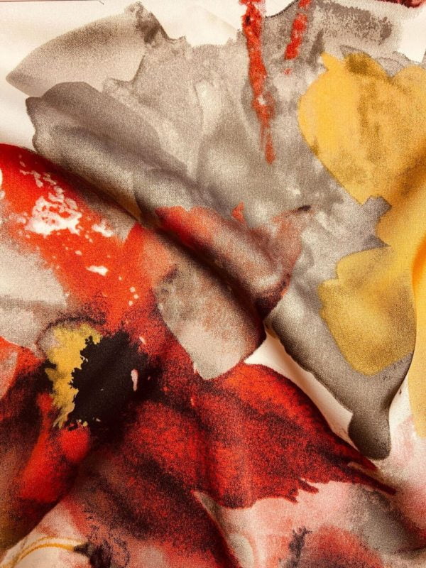 Polyester Silky Satin Abstract Floral in Autumn Red - Image 2