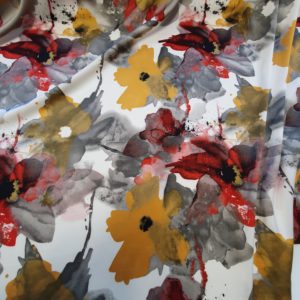 Polyester Silky Satin Abstract Floral in Autumn Red