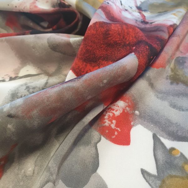 Polyester Silky Satin Abstract Floral in Autumn Red - Image 3