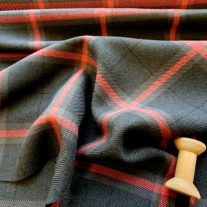 Suiting Tartan Check in Charcoal and Red, on SALE