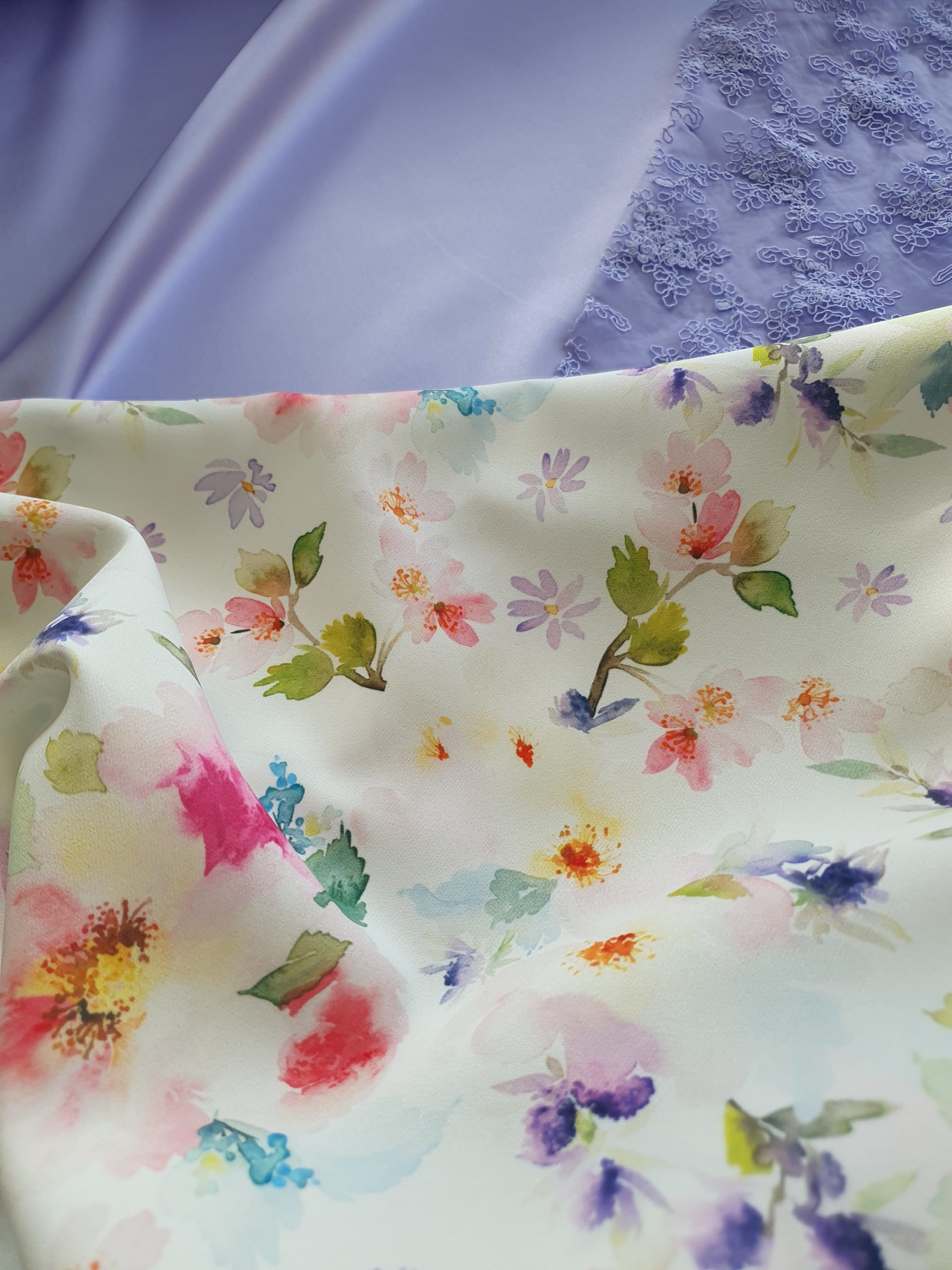 Spring pastel floral in Polyester Marocaine Faille Panama - CW Fabrics
