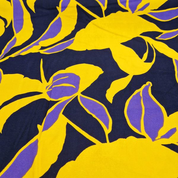 Viscose Stonewashed Twill of Purple and Sunflower Flowers - Image 2