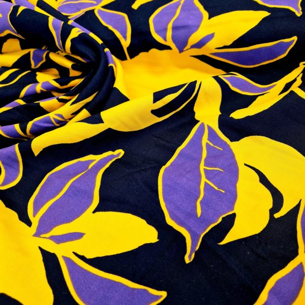 Viscose Stonewashed Twill of Purple and Sunflower Flowers - Image 3