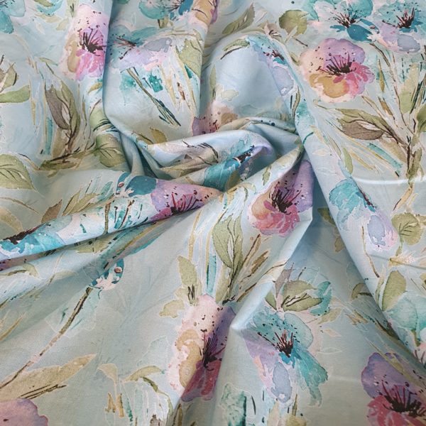 Digital Printed Cotton Lawn in Aqua Floral - Image 2