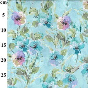 Digital Printed Cotton Lawn in Aqua Floral