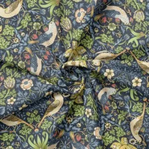 Waterproof Outdoor Fabric in William Morris design Strawberry Thief Navy