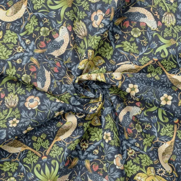 Waterproof Outdoor Fabric in William Morris design Strawberry Thief Navy