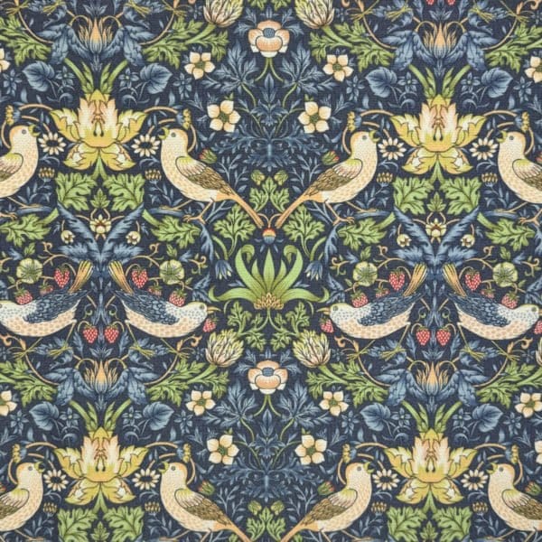 Waterproof Outdoor Fabric in William Morris design Strawberry Thief Navy - Image 2
