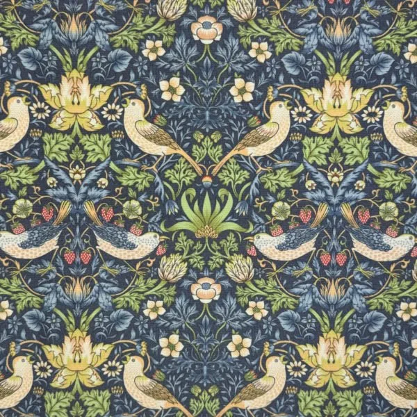 Waterproof Outdoor Fabric in William Morris design Strawberry Thief Navy - Image 2