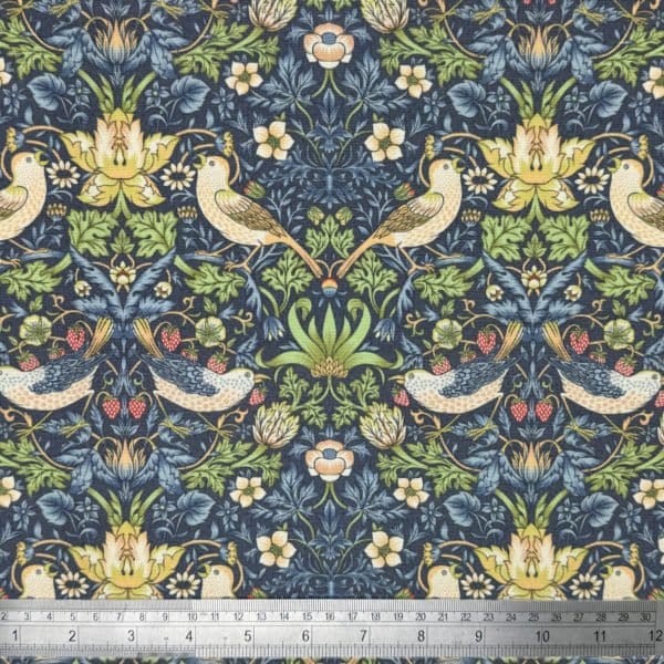 Waterproof Outdoor Fabric in William Morris design Strawberry Thief Navy - Image 3