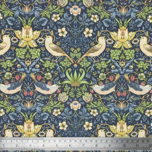 Waterproof Outdoor Fabric in William Morris design Strawberry Thief Navy - Image 3