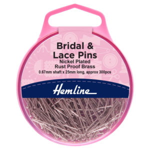 Dressmaking Pins - Nickel Plated Brass Bridal and Lace: 0.67mm x 25mm: 300 Pieces, 25grms