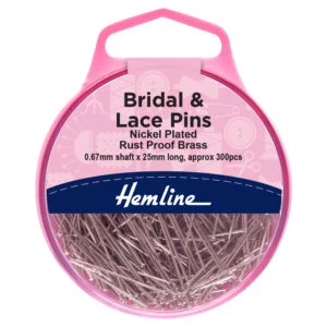 Dressmaking Pins - Nickel Plated Brass Bridal and Lace: 0.67mm x 25mm: 300 Pieces, 25grms