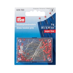 Dressmaking Pins - Glass Coloured Head Super Fine Straight Pins by Prym 35mm x 0.40mm, 5grms