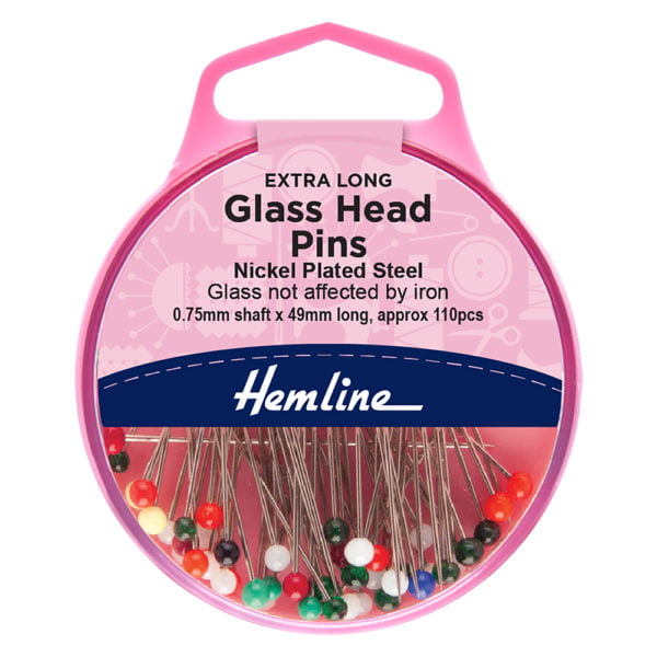 Dressmaking Pins - Super long Multi Coloured Glass head pins: 51mm x 0.75mm