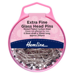 Dressmaking Pins - Glass Coloured Head Extra Fine Straight Pins: Nickel: 35mm x 0.50mm: 200 Pieces