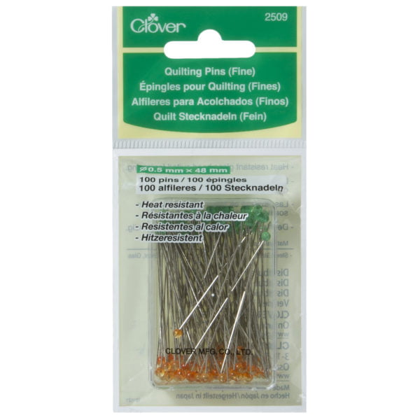Dressmaking Pins - Glass Coloured Head Fine Quilting Straight Pins by Clover