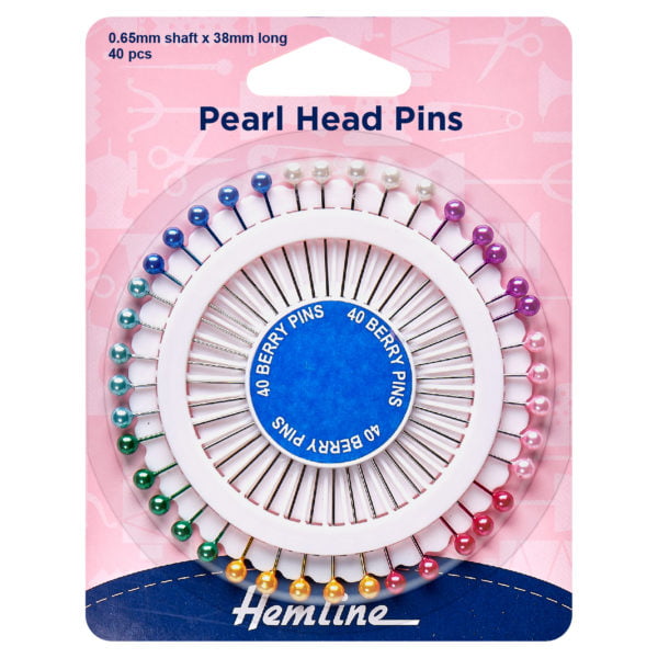 Dressmaking Pins - Nickel plated steel with colourful decorative pearl heads on a pin wheel