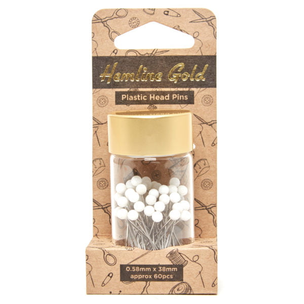 Plastic Head: Nickel Plated Steel Pins: 0.58 x 38mm: 60 Pieces by Hemline Gold - Image 3