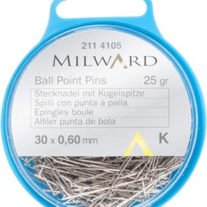 Dressmaking Pins - Ball Point For Jersey Fabric by Milward 2114105, 30mm x 0.60mm, 25g