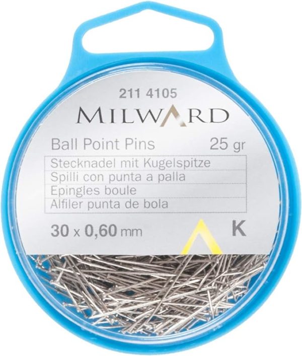 Dressmaking Pins - Ball Point For Jersey Fabric by Milward 2114105, 30mm x 0.60mm, 25g
