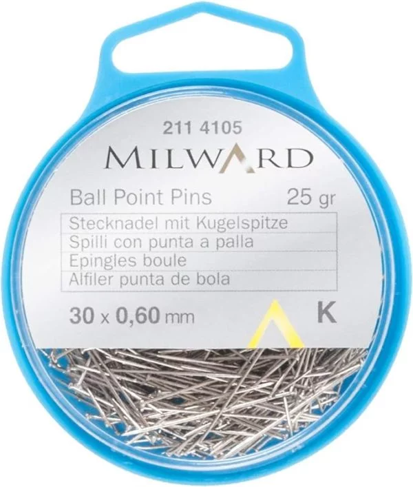 Dressmaking Pins - Ball Point For Jersey Fabric by Milward 2114105, 30mm x 0.60mm, 25g
