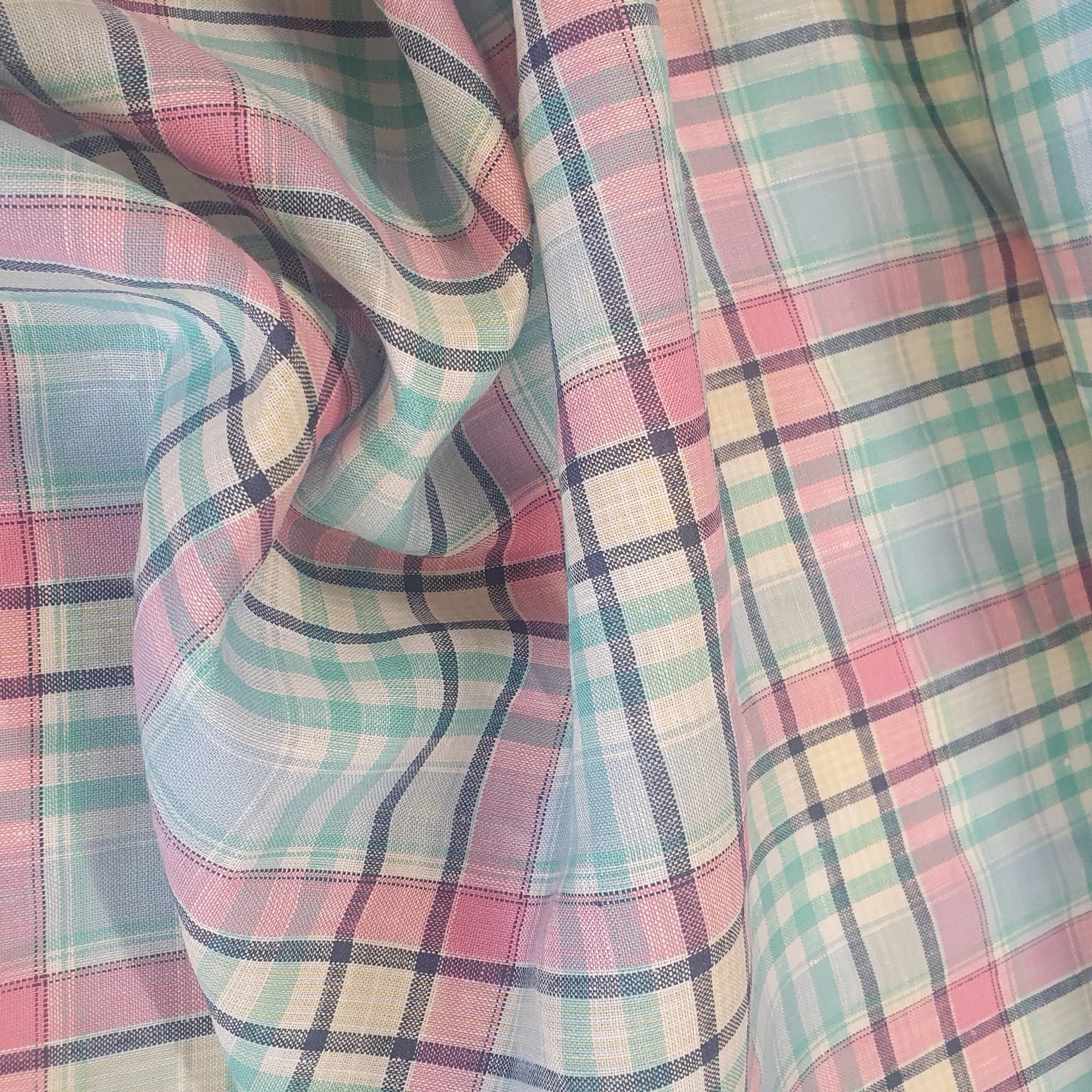 100% Irish Linen Summer Pastel Check  | On Sale