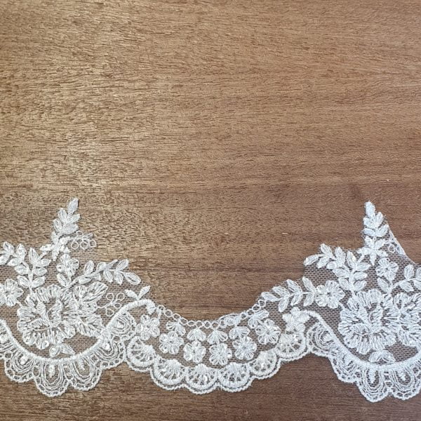 Bridal Scalloped and Sequined Lace Trim in Irredescent Ivory
