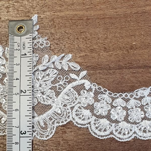 Bridal Scalloped and Sequined Lace Trim in Irredescent Ivory - Image 2