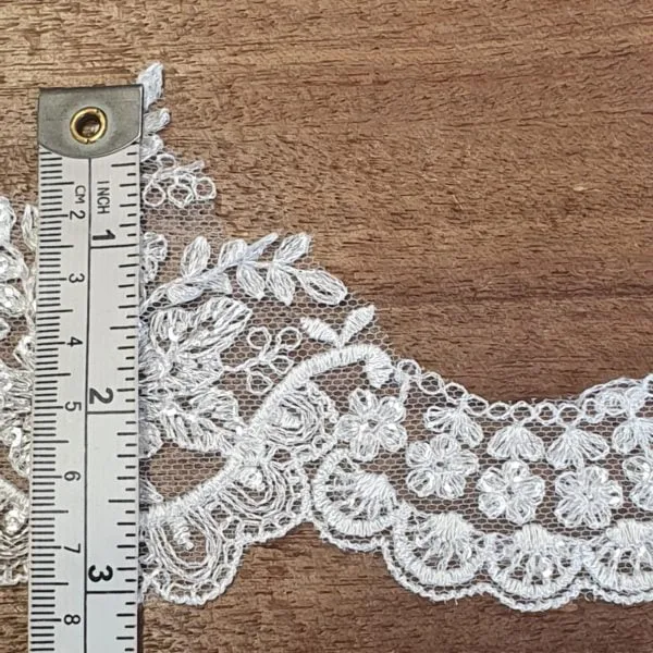 Bridal Scalloped and Sequined Lace Trim in Irredescent Ivory - Image 2