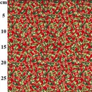 Metallic Holly Berries Christmas Cotton, sold per 1/2mtr
