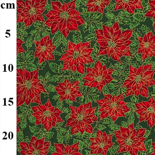 Poinsettia Leaf Christmas Cotton, sold per 1/2mtr