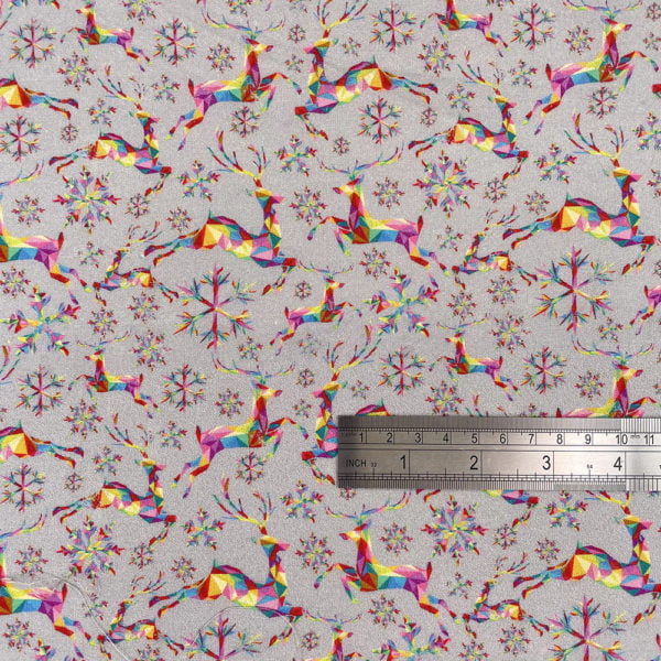 100% Cotton Fabric 'Rainbow Reindeer' Silver - Image 2