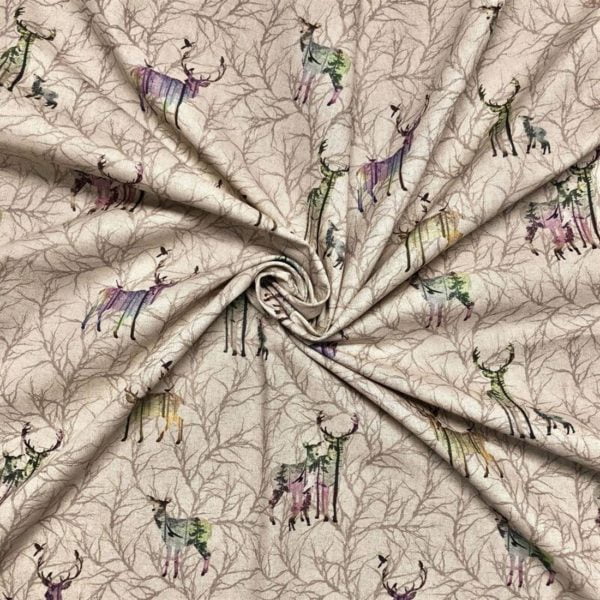 Magical Winter Stag print on Linen Look Fabric