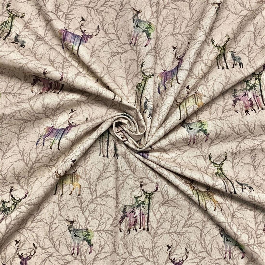 Magical Winter Stag print on Linen Look Fabric